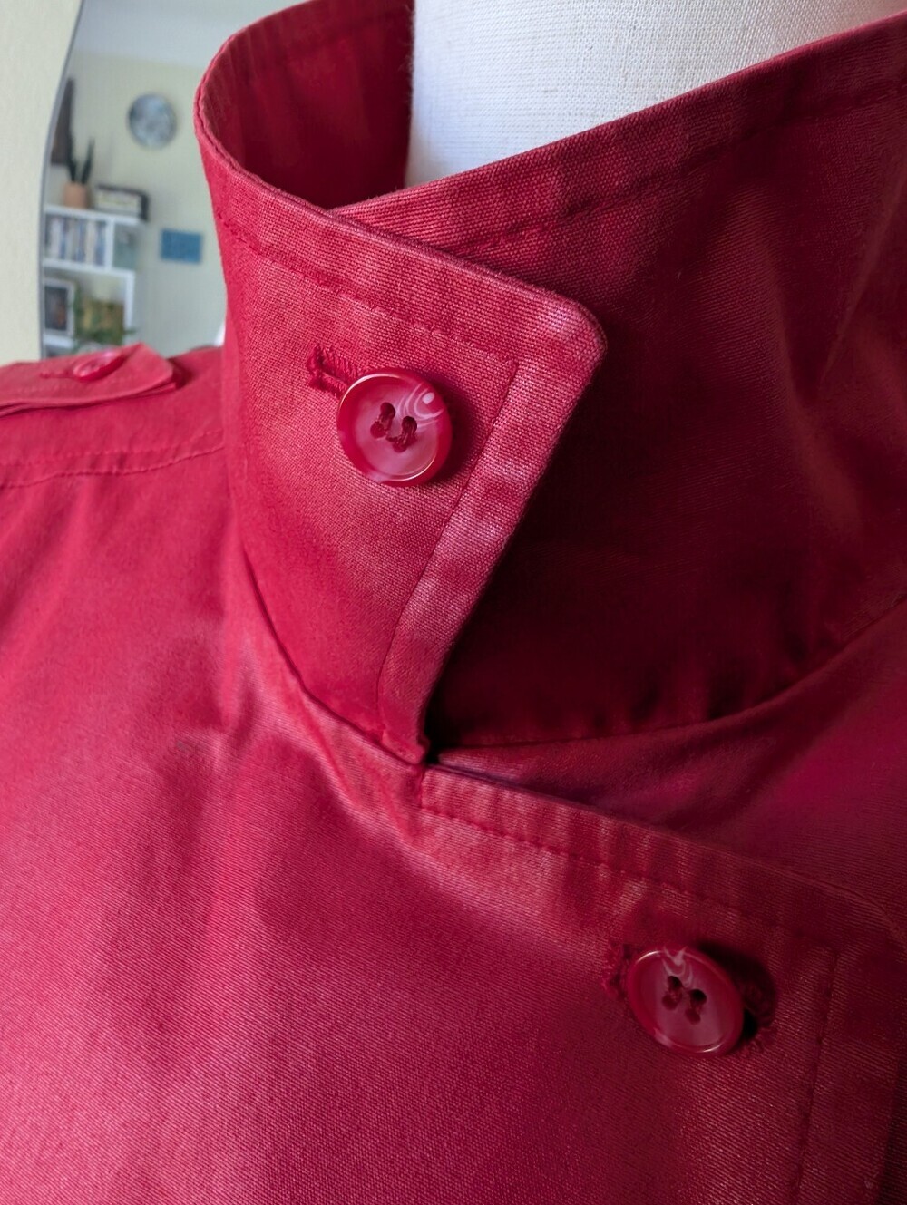 London Fog Women's Vintage Size 12 Red Belted Button Front Trench Coat - Picture 7 of 16